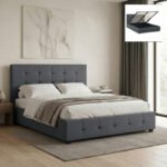 Βρες το Κρεβάτι Iro Megapap υφασμάτινο με αποθηκευτικό χώρο χρώμα ανθρακί 150x200εκ. σε μοναδική τιμή στο clickforshop.gr