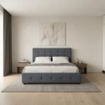 Κρεβάτι Iro Megapap υφασμάτινο με αποθηκευτικό χώρο χρώμα ανθρακί 150x200εκ. - Image 2