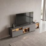 Έπιπλο τηλεόρασης Norm Megapap με Led Rgb χρώμα ανθρακί - χρυσό 180x32x55εκ. - Image 3