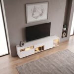 Έπιπλο τηλεόρασης Norm Megapap με Led Rgb χρώμα λευκό - χρυσό 180x32x55εκ. - Image 3