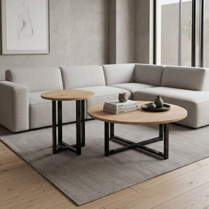Βρες το Τραπεζάκι σαλονιού σετ 2 τμχ Mesa Megapap χρώμα sapphire oak Ø90x35