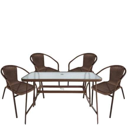 Βρες το Σετ Τραπεζαρία Κήπου ArteLibre SUN Καφέ Rattan/Γυαλί/Μέταλλο Με 4 Πολυθρόνες 14990533 σε μοναδική τιμή στο clickforshop.gr