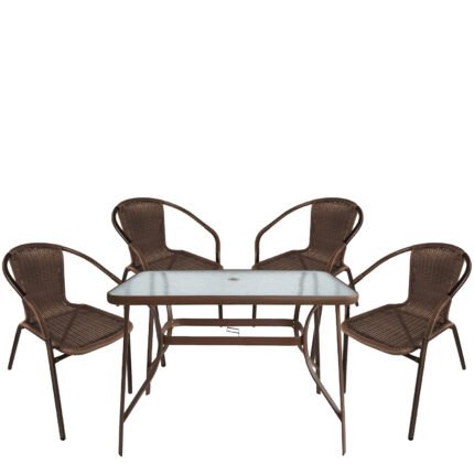 Βρες το Σετ Τραπεζαρία Κήπου ArteLibre SUN Καφέ Rattan/Γυαλί/Μέταλλο Με 4 Πολυθρόνες 14990532 σε μοναδική τιμή στο clickforshop.gr