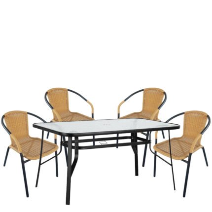 Βρες το Σετ Τραπεζαρία Κήπου ArteLibre SUN Μαύρο/Μπεζ Rattan/Γυαλί/Μέταλλο Με 4 Πολυθρόνες 14990537 σε μοναδική τιμή στο clickforshop.gr