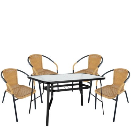Βρες το Σετ Τραπεζαρία Κήπου ArteLibre SUN Μαύρο/Μπεζ Rattan/Γυαλί/Μέταλλο Με 4 Πολυθρόνες 14990535 σε μοναδική τιμή στο clickforshop.gr