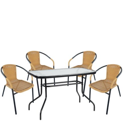 Βρες το Σετ Τραπεζαρία Κήπου ArteLibre VULCAN Μαύρο/Μπεζ Rattan/Γυαλί/Μέταλλο Με 4 Πολυθρόνες 14990538 σε μοναδική τιμή στο clickforshop.gr