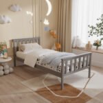 ΚΡΕΒΑΤΙ ΠΑΙΔΙΚΟ ΜΕ ΣΤΡΩΜΑ GIMLY HM10751.03 ΞΥΛΟ ΠΕΥΚΟΥ ΣΕ ΓΚΡΙ ΓΙΑ ΣΤΡΩΜΑ 90x190εκ - Image 2