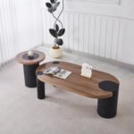 ΤΡΑΠΕΖΑΚΙ ΣΤΡΟΓΓΥΛΟ ΒΟΗΘΗΤΙKΟ OVALON HM18434.05 MDF TOP ΚΑΡΥΔΙ & ΒΑΣΗ ΜΑΥΡΗ Φ45x50Υεκ - Image 2