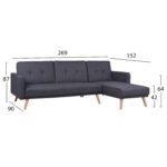 ΚΑΝΑΠΕΣ ΚΡΕΒΑΤΙ ΓΩΝΙΑ ΑΝΑΣΤΡΕΨΙΜΗ TALIA HM3153 ΜΕ ΓΚΡΙ ΥΦΑΣΜΑ 269X152X87Y εκ. - Image 2