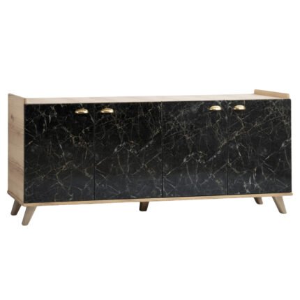 Αγόρασε ΜΠΟΥΦΕΣ ΜΕΛΑΜΙΝΗΣ HM9045.01 NATURAL WOOD - ΜΑΥΡΟ ΜΑΡΜΑΡΟ 180x41x77