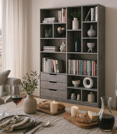Βρες το Βιβλιοθήκη Lucinda pakoworld γκρι oak 120x29.8x180.5εκ σε μοναδική τιμή στο clickforshop.gr