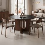 Βρες το Τραπέζι Merge pakoworld sintered stone-mdf σε μαύρο μαρμάρου με καρυδί βάση Φ130x75εκ σε μοναδική τιμή στο clickforshop.gr
