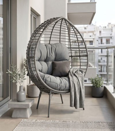 Βρες το Πολυθρόνα Nestie pakoworld wicker rattan γκρι-μεταλλικό γκρι πόδι-γκρι μαξιλάρι 102x80x155εκ σε μοναδική τιμή στο clickforshop.gr