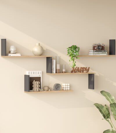 Βρες το Ραφιέρα τοίχου Flear pakoworld oak με ανθρακί 179x14