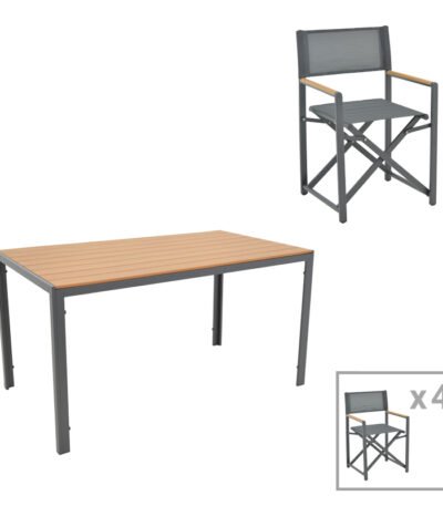 Βρες το Τραπεζαρία Mabu-Nares σετ 5τεμ pakoworld ανθρακί αλουμίνιο και plywood σε φυσικό χρώμα 140x80x72.5εκ σε μοναδική τιμή στο clickforshop.gr