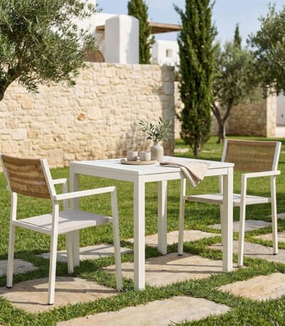 Βρες το Τραπεζαρία Savor-Kliton σετ 3τεμ pakoworld λευκό αλουμίνιο και rattan σε φυσικό χρώμα 80x80x74εκ σε μοναδική τιμή στο clickforshop.gr