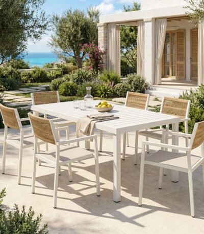 Βρες το Τραπεζαρία Kliton - Savor σετ 7τεμ pakoworld αλουμίνιο σε λευκή απόχρωση 150x80x74εκ σε μοναδική τιμή στο clickforshop.gr