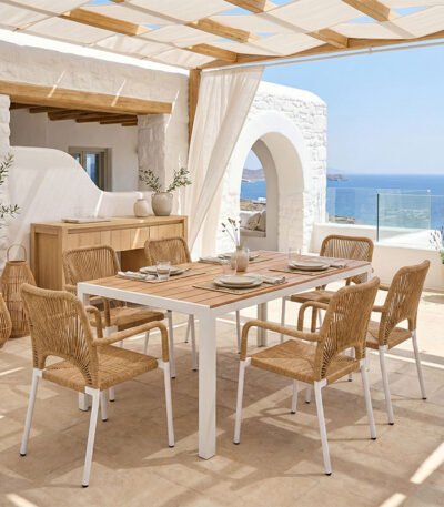 Βρες το Τραπεζαρία Nares-Norture B σετ 7τεμ pakoworld λευκό αλουμίνιο και plywood σε φυσική απόχρωση 180x90x72.5εκ σε μοναδική τιμή στο clickforshop.gr