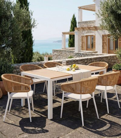 Βρες το Τραπεζαρία Nares-Raven B σετ 7τεμ pakoworld λευκό αλουμίνιο και plywood σε φυσική απόχρωση 180x90x72.5εκ σε μοναδική τιμή στο clickforshop.gr