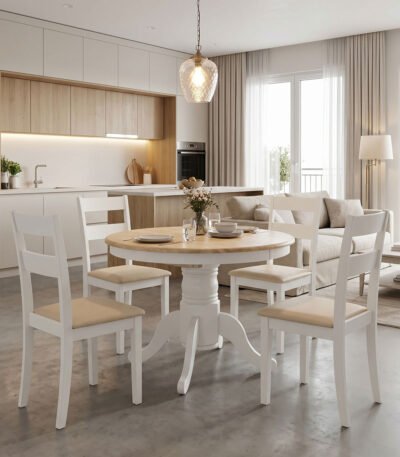 Βρες το Τραπεζαρία Dallan Lars pakoworld 5τεμ λευκό rubberwood Φ100(+38)x100x75εκ σε μοναδική τιμή στο clickforshop.gr