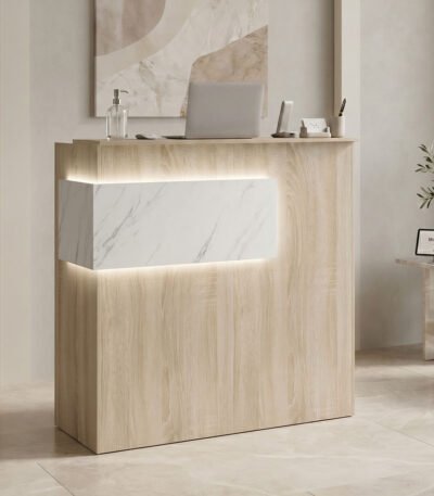 Βρες το Γραφείο reception Optima pakoworld με led sonoma-λευκή όψη μαρμάρου 110x40x110εκ σε μοναδική τιμή στο clickforshop.gr
