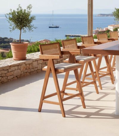 Βρες το Σκαμπό bar Winslow pakoworld ξύλο rubberwood ανοικτό καρυδί-pvc rattan φυσικό-ύφασμα γκρι σε μοναδική τιμή στο clickforshop.gr