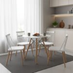 Βρες το Τραπέζι Julita pakoworld MDF λευκό-πόδια σε φυσική απόχρωση Φ80x73εκ σε μοναδική τιμή στο clickforshop.gr