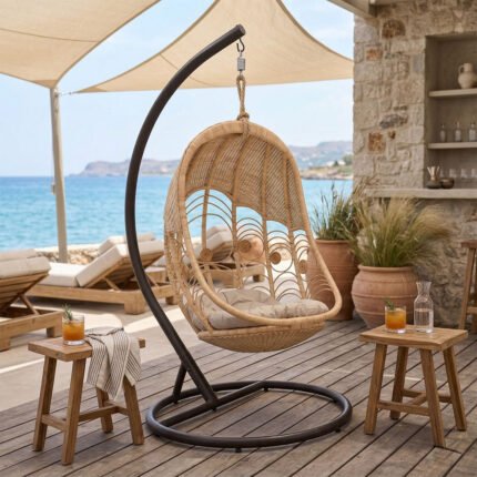Βρες το Κούνια Labreone pakoworld rattan φυσική απόχρωση -μαύρο μέταλλο-μπεζ μαξιλάρι 82x82x200εκ σε μοναδική τιμή στο clickforshop.gr