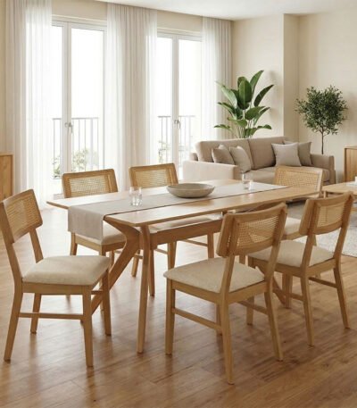 Βρες το Τραπεζαρία Raffles pakoworld σετ 7τεμ rubberwood με pe rattanσε φυσική απόχρωση 150x90x76εκ σε μοναδική τιμή στο clickforshop.gr