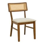 Βρες το Καρέκλα Raffles pakoworld καρυδί rubberwood με pe rattan και εκρού ύφασμα 47x48x83.5εκ σε μοναδική τιμή στο clickforshop.gr