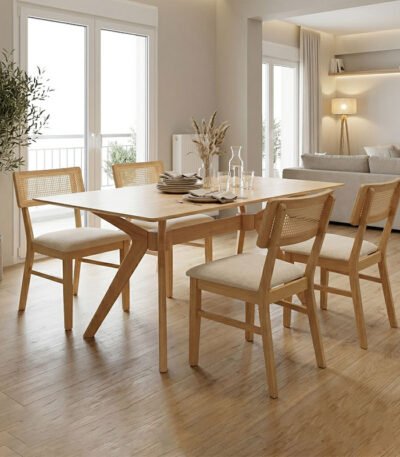 Βρες το Τραπεζαρία Raffles pakoworld σετ 5τεμ rubberwood με pe rattanσε φυσική απόχρωση 150x90x76εκ σε μοναδική τιμή στο clickforshop.gr