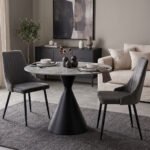 Βρες το Τραπέζι Flenada pakoworld sintered stone σε γκρι όψη μαρμάρου με μαύρη μεταλλική βάση Φ80x76εκ σε μοναδική τιμή στο clickforshop.gr