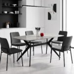 Βρες το Τραπέζι Ezali pakoworld sintered stone γκρι όψη μαρμάρου με μαύρο μεταλλικό πόδι 140x80x75εκ σε μοναδική τιμή στο clickforshop.gr