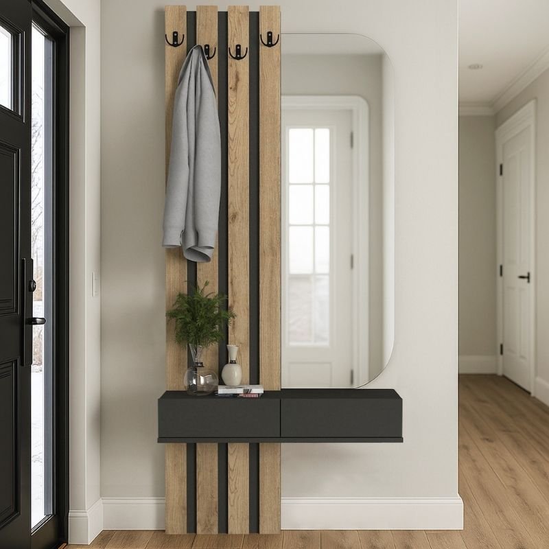 Έπιπλο εισόδου Reyas Megapap χρώμα ανθρακί - sepet oak 90x27x205 Βρες το Έπιπλο εισόδου Reyas Megapap χρώμα ανθρακί - sepet oak 90x27x205