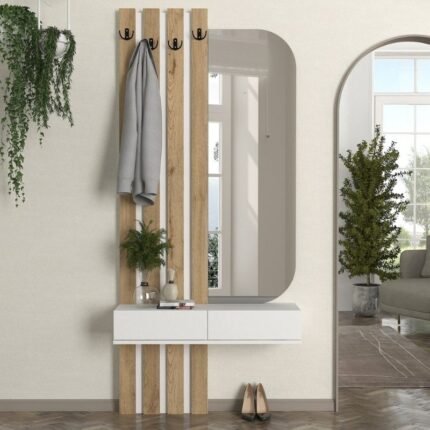 Βρες το Έπιπλο εισόδου Reyas Megapap χρώμα λευκό - sepet oak 90x27x205