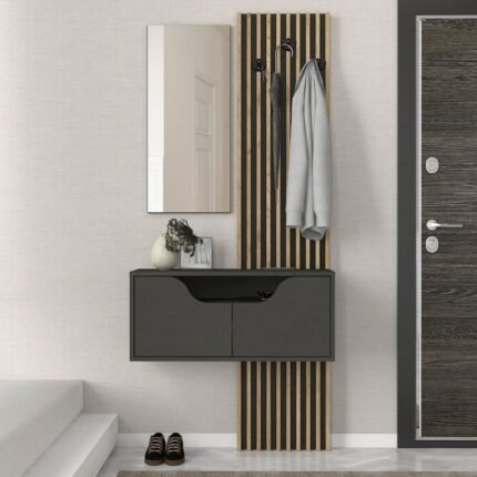 Βρες το Έπιπλο εισόδου Naro Megapap χρώμα ανθρακί - sepet oak 90x35x204