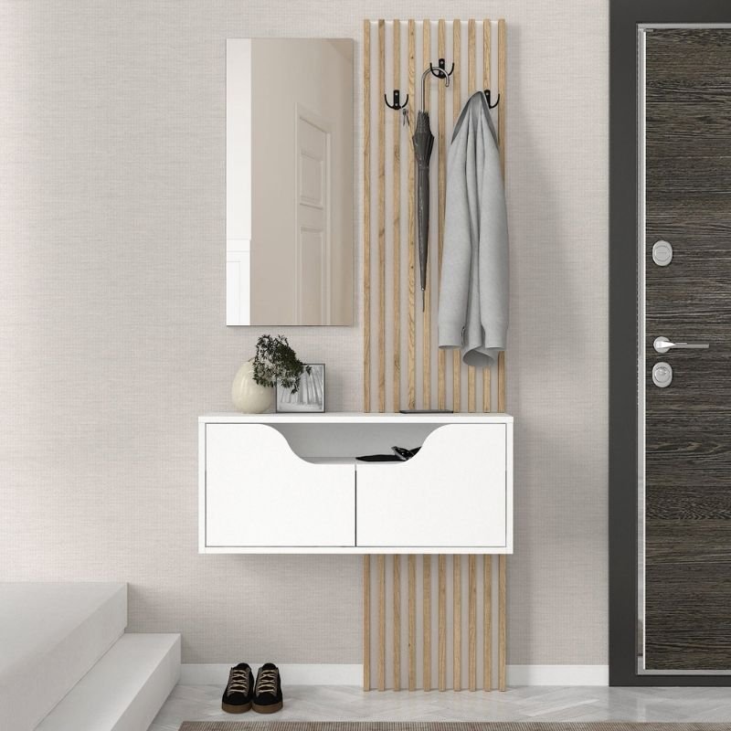 Έπιπλο εισόδου Naro Megapap χρώμα λευκό - sepet oak 90x35x204 Βρες το Έπιπλο εισόδου Naro Megapap χρώμα λευκό - sepet oak 90x35x204